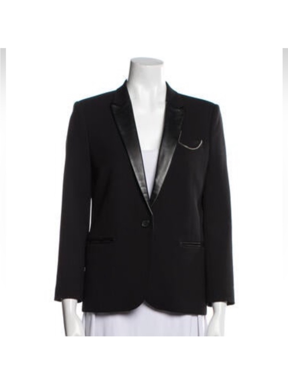 The Kooples Black Wool Blazer Leather Lapels 2